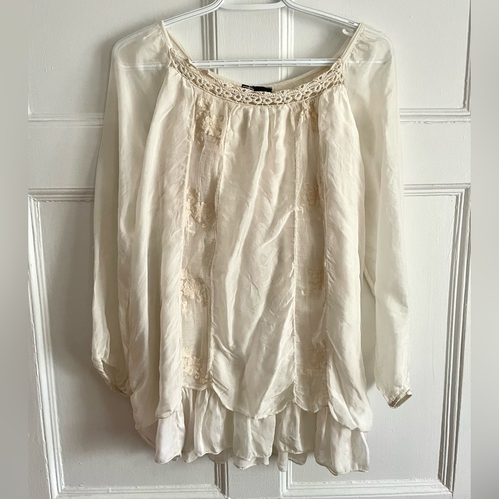 M Made in Italy | Vintage Cream Embroidered Silk Blouse